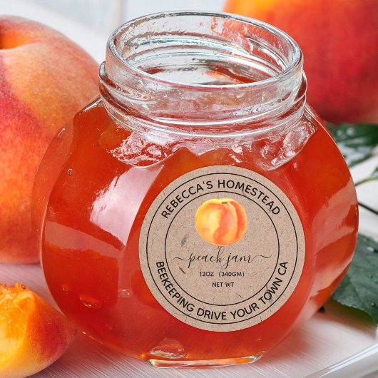 Perzikjam Kraftpapier Potlabels voor Inmaken Ronde Sticker