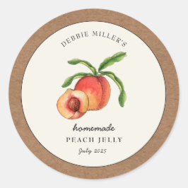 Perzikjam, Pot met Kraft papieren rand Ronde Sticker