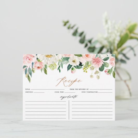 Perzikkaart en witte Floral Recipe Card Informatiekaartje (Staand voorkant)