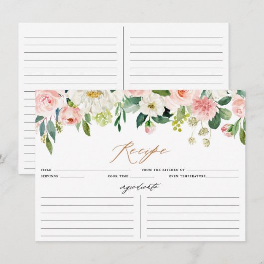 Perzikkaart en witte Floral Recipe Card Informatiekaartje (Voorkant / Achterkant)