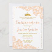 Perzikkant en glitter gouden prinses Quinceañera Kaart (Voorkant)