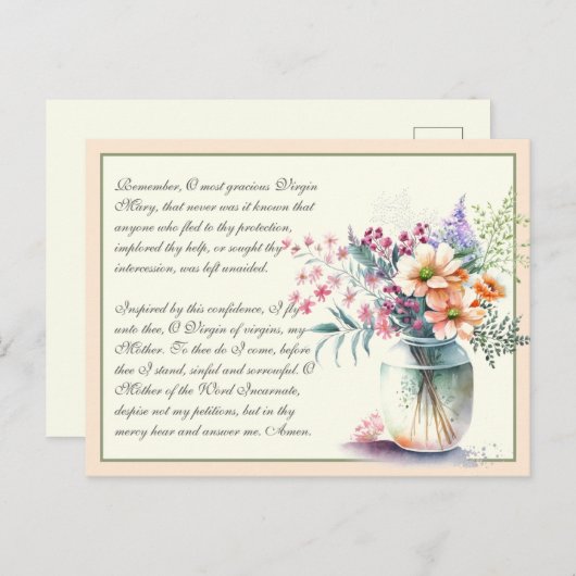 Perzikkatholieke gebeden van Memorare tot Maagd Ma Briefkaart (Voorkant / Achterkant)