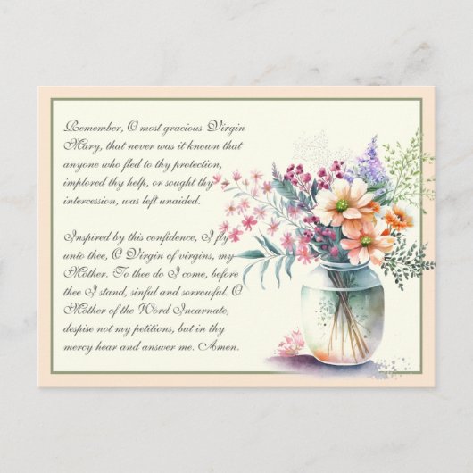 Perzikkatholieke gebeden van Memorare tot Maagd Ma Briefkaart (Voorkant)