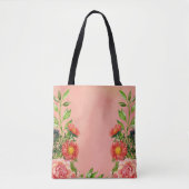 Perzikkleur Bloemen Waterverf Tote Bag (Voorkant)