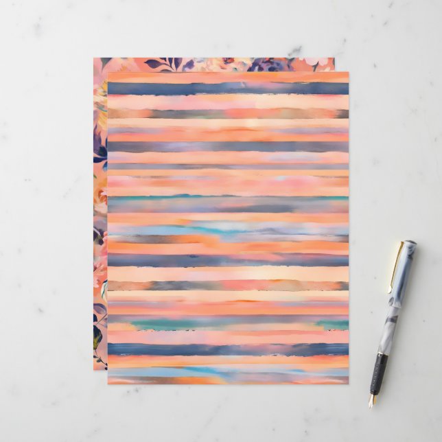 Perzikkleur pastel strepen plakboek papier (Voorkant / Achterkant in situ)
