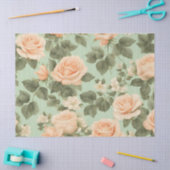 Perzikkleur Rozen op lichtgroene achtergrond Tissuepapier (Craft)
