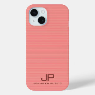 Perzikkleur Strepen Elegante Trendy Monogram Naam iPhone 15 Case