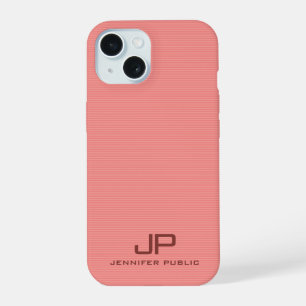 Perzikkleur Strepen Elegante Trendy Monogram Naam iPhone 15 Case