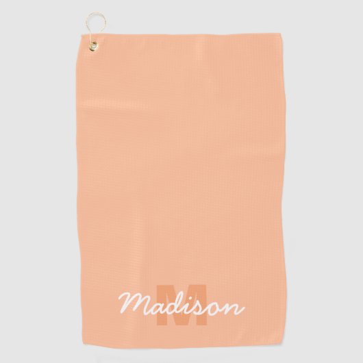 Perzikkleur van 2024 met de naam van het douanemon golfhanddoek (Voorkant)