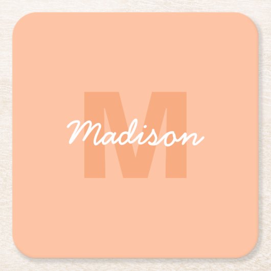 Perzikkleur van 2024 met de naam van het douanemon kartonnen onderzetters (Voorkant)