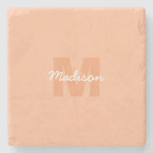 Perzikkleur van 2024 met de naam van het douanemon stenen onderzetter (Voorkant)