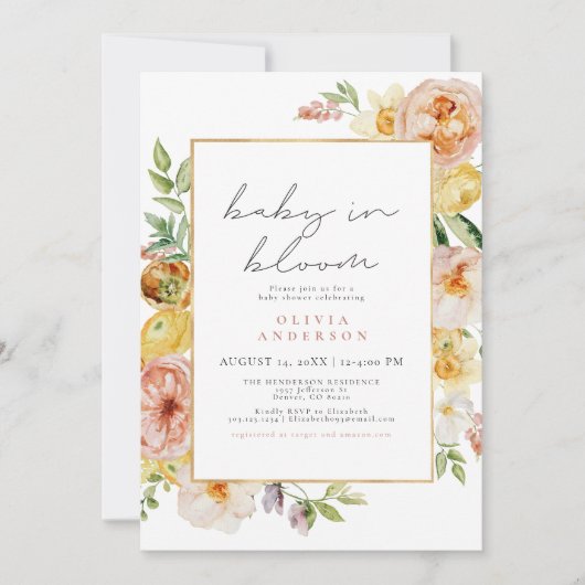 Perzikkleurig Baby shower met bloesem Kaart (Voorkant)