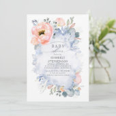 Perzikkleurig Baby shower Modern Dusty Blue Kaart (Staand voorkant)