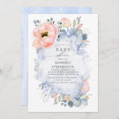 Perzikkleurig Baby shower Modern Dusty Blue Kaart (Voorkant / Achterkant)