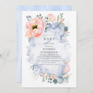Perzikkleurig Baby shower Modern Dusty Blue Kaart
