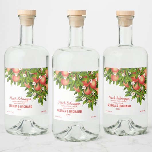 Perzikkleurig bloemfruit likeurfles etiket (Flessen)