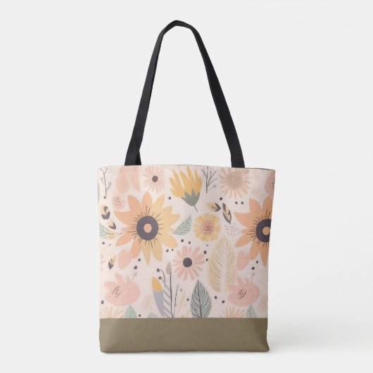 Perzikkleurig bloemmonogram tote bag (Achterkant)