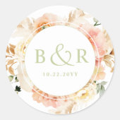 Perzikkleurig, Blush met groene weddenschappen / F Ronde Sticker (Voorkant)