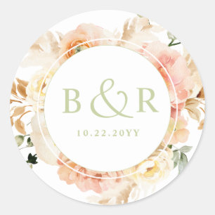 Perzikkleurig, Blush met groene weddenschappen / F Ronde Sticker