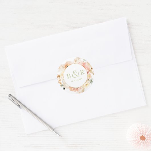 Perzikkleurig, Blush met groene weddenschappen / F Ronde Sticker (Envelop)