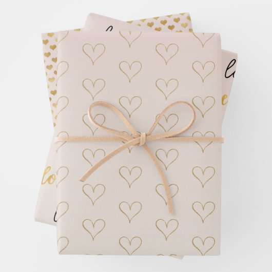 Perzikkleurig Blush Ombre Gold Glitzy Heart Inpakpapier Vel (In situ)