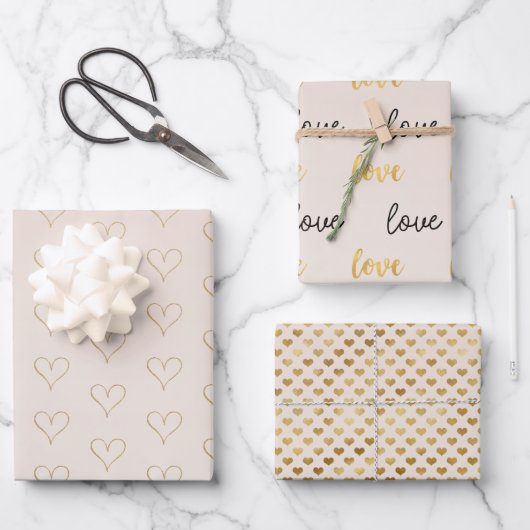 Perzikkleurig Blush Ombre Gold Glitzy Heart Inpakpapier Vel (Voorkant)