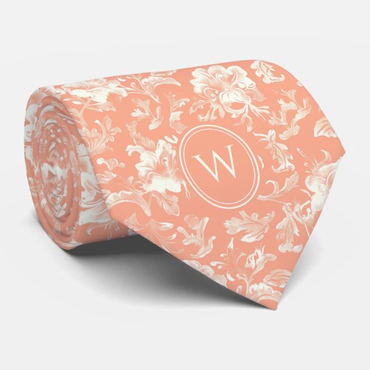 Perzikkleurig botanisch monogram stropdas (Opgerold)