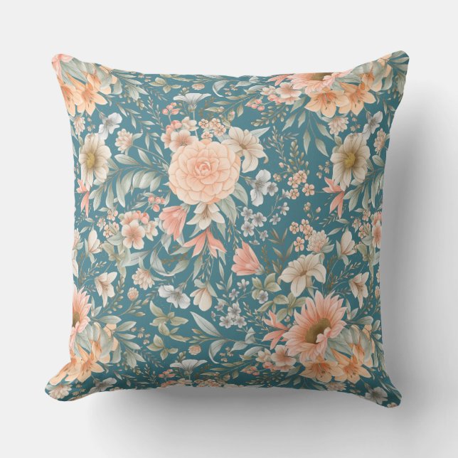 Perzikkleurig en blauw vezel op middelmatig Blauwg Kussen (Voorkant)