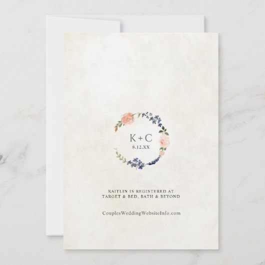 Perzikkleurig en blauw Vrijgezellenfeest Botanisch Kaart (Achterkant)