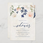 Perzikkleurig en blauw Vrijgezellenfeest Botanisch Kaart (Voorkant / Achterkant)