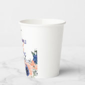 Perzikkleurig en blauw waterverf floreel bruiloft papieren bekers (Links)