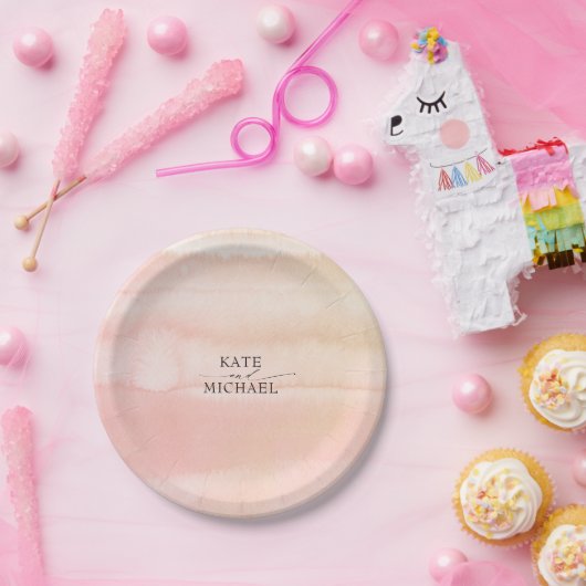 Perzikkleurig en Blush roze Waterverven bruiloft Papieren Bordje (Feest)