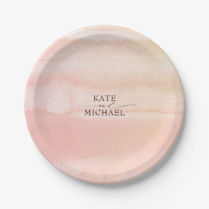 Perzikkleurig en Blush roze Waterverven bruiloft Papieren Bordje