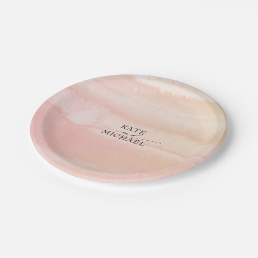 Perzikkleurig en Blush roze Waterverven bruiloft Papieren Bordje (Gekanteld)
