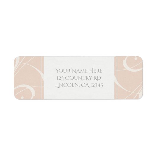 Perzikkleurig en crèmekleurig, wit, zwevend, legan etiket (Voorkant)