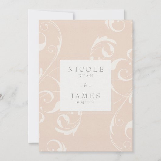 Perzikkleurig en crèmekleurig, wit, zwevend, legan kaart (Voorkant)