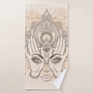 Perzikkleurig en goudboho Lotus Flower Beauty Bad Handdoek