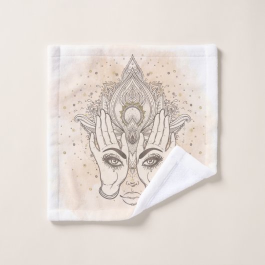 Perzikkleurig en goudboho Lotus Flower Beauty Bad Handdoek (Wasdoekje)
