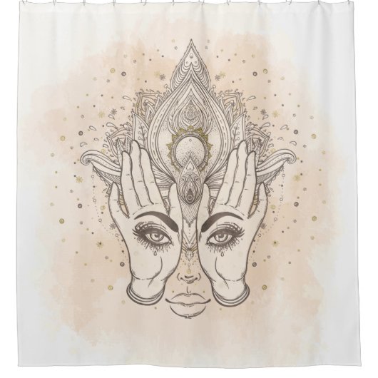 Perzikkleurig en goudboho Lotus Flower Beauty Douchegordijn (Voorkant)