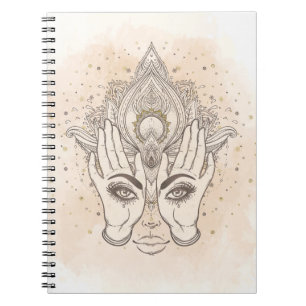 Perzikkleurig en goudboho Lotus Flower Beauty Notitieboek