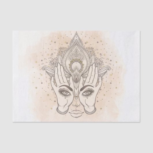 Perzikkleurig en goudboho Lotus Flower Beauty Tissuepapier (Voorkant)