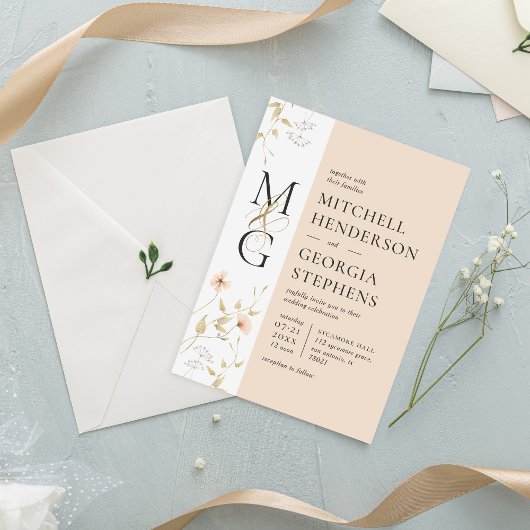 Perzikkleurig en goudfijn Waterverf Vloeiend huwel Kaart