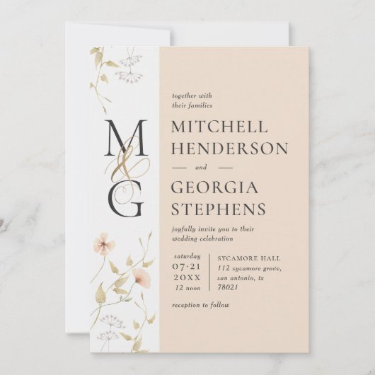 Perzikkleurig en goudfijn Waterverf Vloeiend huwel Kaart (Voorkant)