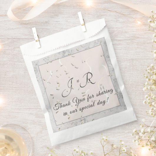 Perzikkleurig en grijs marmer-monogramme bedankzakje (Geknipt)