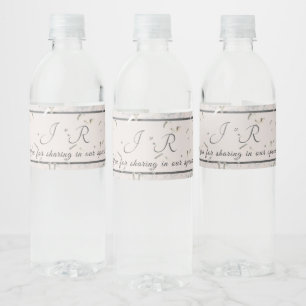 Perzikkleurig en grijs marmer-monogramme waterfles etiket