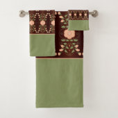 Perzikkleurig en groen met donkerbruin bad handdoek (Insitu)