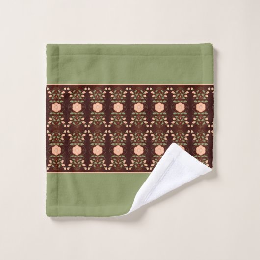 Perzikkleurig en groen met donkerbruin bad handdoek (Wasdoekje)