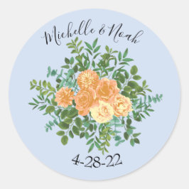 Perzikkleurig en lichtblauw pony's en Roos (Floral Ronde Sticker