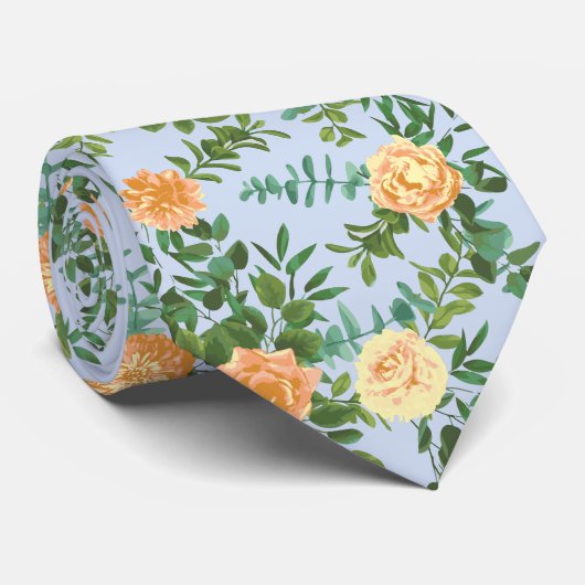 Perzikkleurig en lichtblauw pony's en Roos (Floral Stropdas (Opgerold)