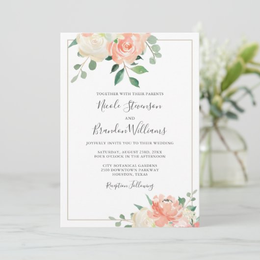 Perzikkleurig en niet-wit elastisch huwelijk kaart (Staand voorkant)